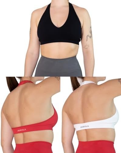 AUROLA Moon Seamless Halter Backless Sport Bra for Women Adjustable Padded Active Workout Gym Yoga Crop Tank Top
