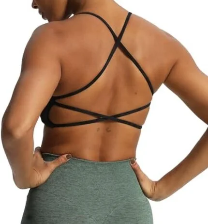 Aoxjox Women’s Workout Sports Bras Fitness Backless Padded Ivy Low Impact Bra Yoga Crop Tank Top