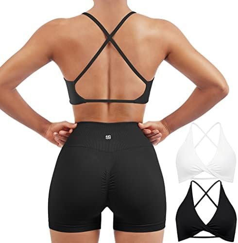 SUUKSESS Women 2 Piece Open Back Strappy Sports Bra Pack