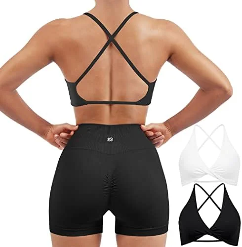 SUUKSESS Women 2 Piece Open Back Strappy Sports Bra Pack