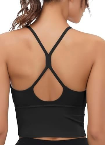 High Neck Sports Bra for Women Longline Full Coverage Sports Bras Medium Impact Padded Workout Crop Tops for Yoga Gym