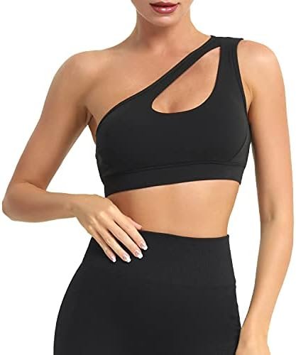 MATHACINO One Shoulder Sports Bra for Women Sexy Cute Workout Yoga Bra Medium Support