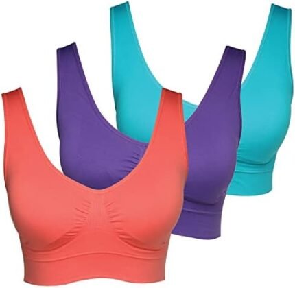 Womens 3 Bra Pack – Wireless Bra Pack, Solid Color Seamless Bra