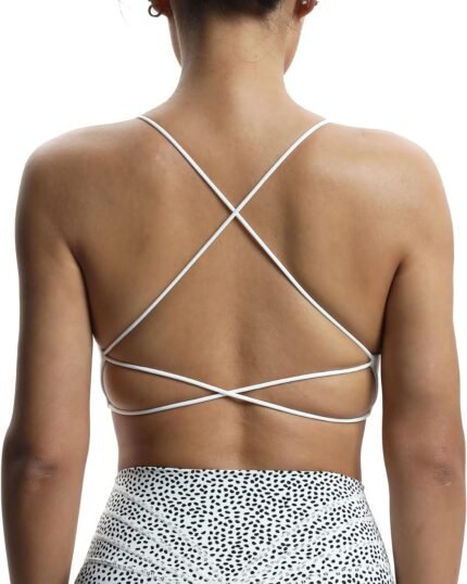 Aoxjox Women’s Workout Sports Bras Fitness Veronica Cross Back Padded Low Impact Twist Bra Yoga Crop Tank Top