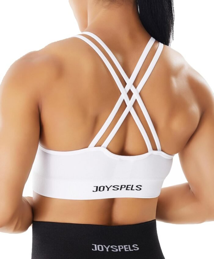JOYSPELS Seamless Sports Bra for Women Strappy Workout Yoga Bra Medium Support